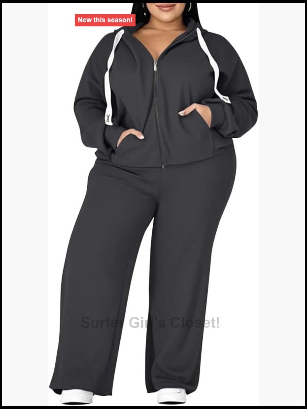 2 Piece Plus Size Sweatsuit Set Zip Up Jacket & Wide Leg Sweatpants Loungewear